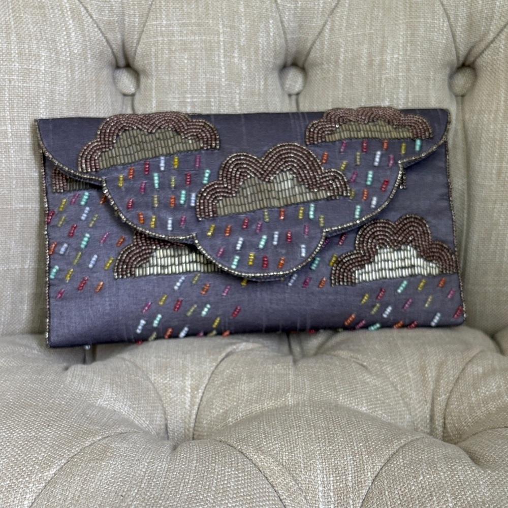 Elegant Embroidered Clutch in Gray and Multicolor
